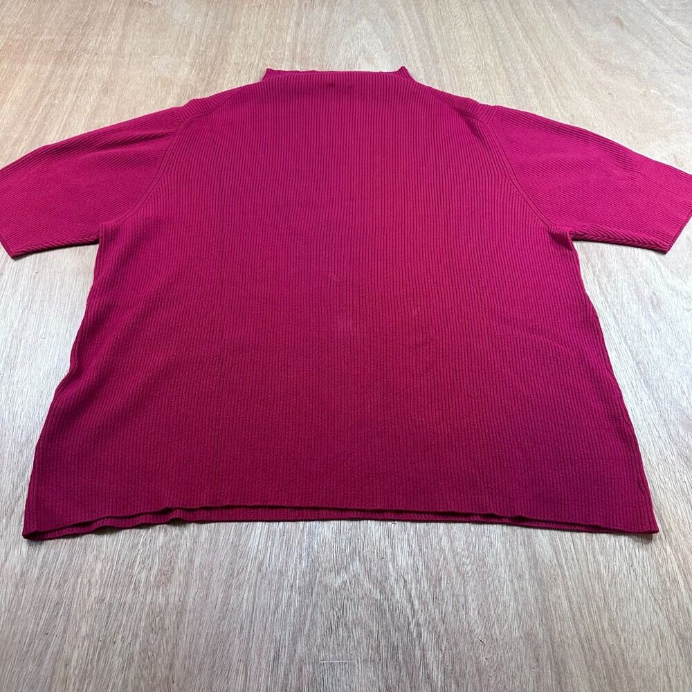 Eileen Fisher Ribbed Knit Top Women’s 2X Red Short Sleeve Stretch